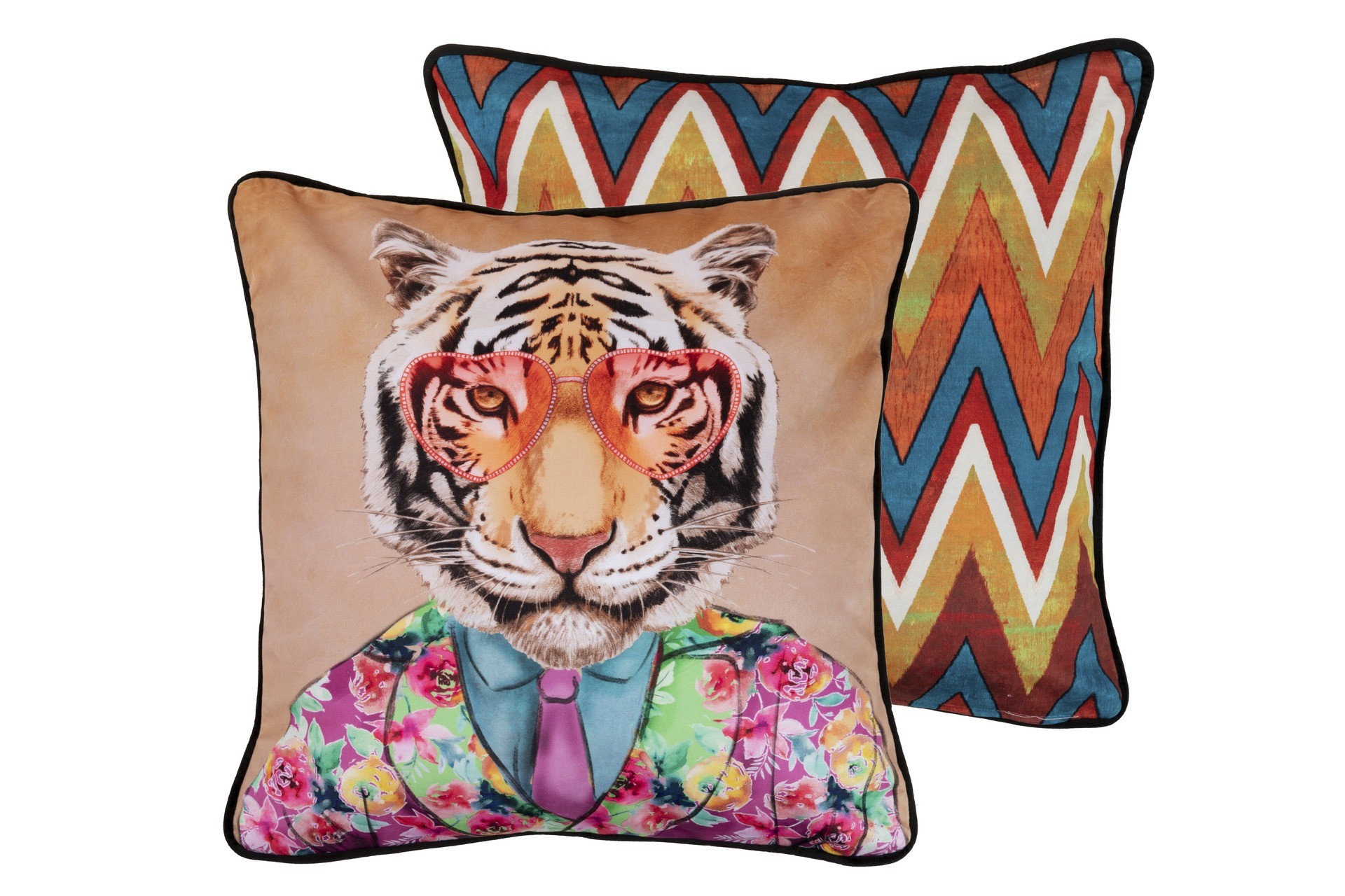 Cojín reversible de tigre con gafas, 45 centímetros