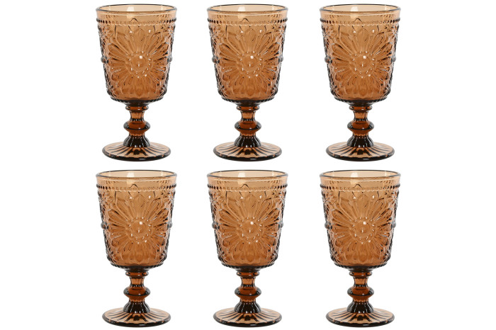 Juego de seis copas con relieve de margarita