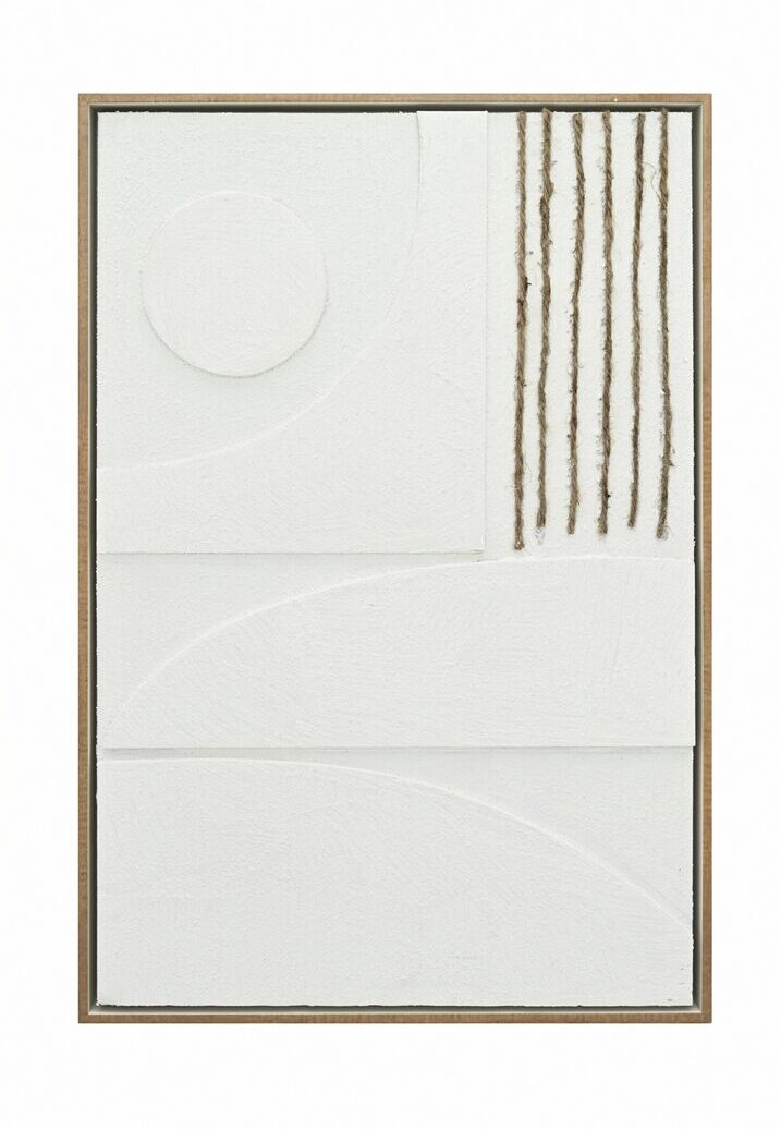 Cuadro abstracto en relieve blanco con hilos de yute