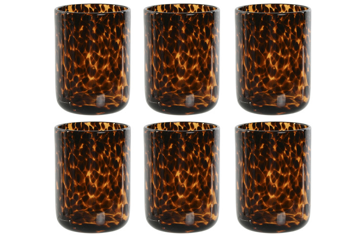 Juego de seis vasos de cristal con estampado leopardo
